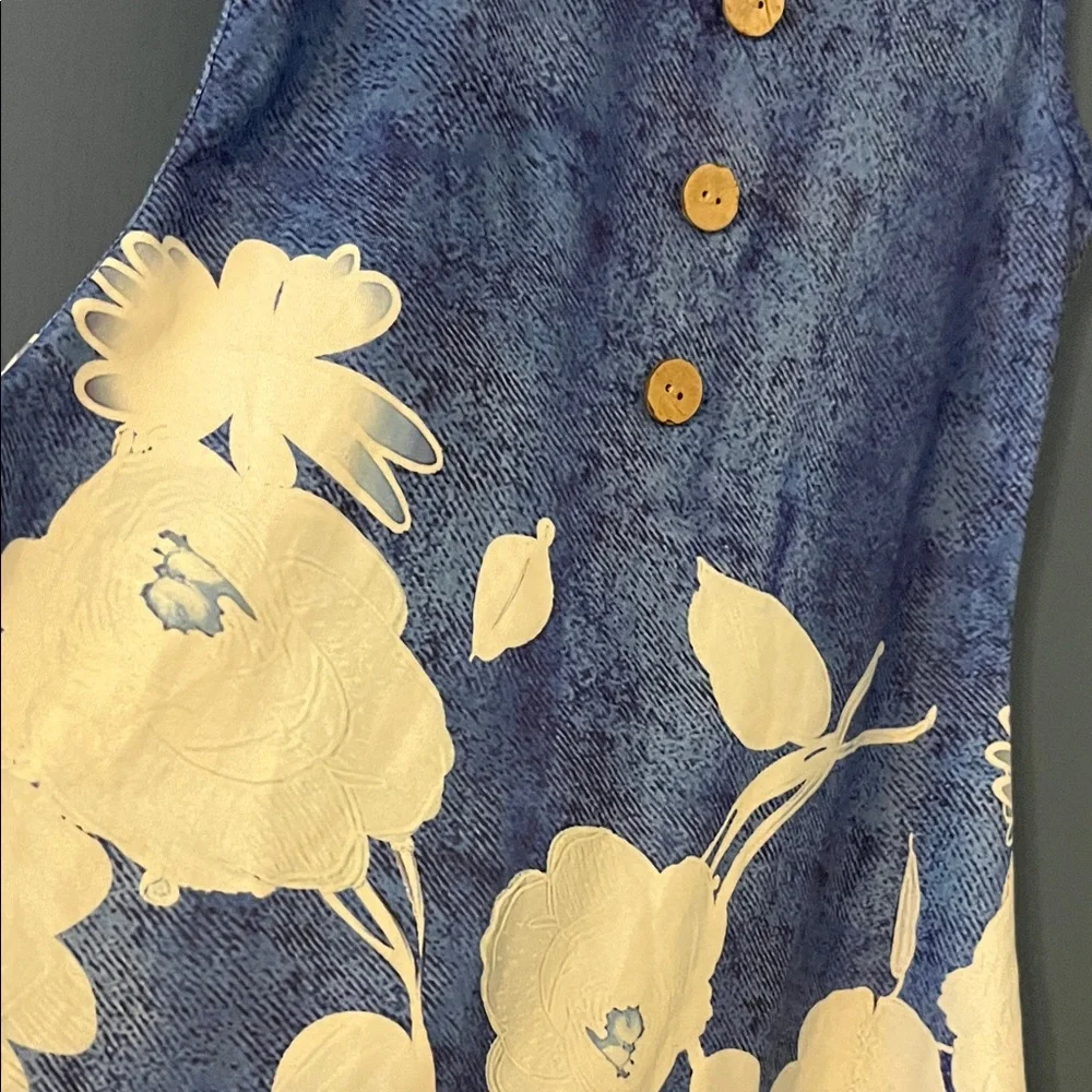 Floral Blue and White Kids Dress - Picture 2 of 2